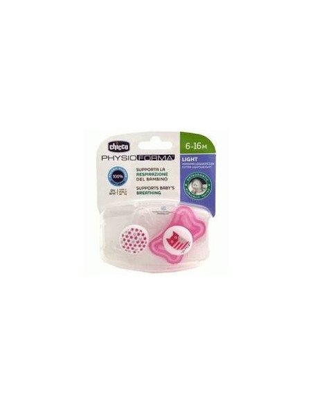 CHUPETE SILICONA ORTODONTICO CHICCO PHYSIO LIGHT 6 - 16 MESES 2 UNIDAD COLOR ROSA