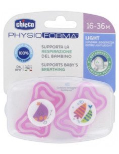 CHUPETE SILICONA ORTODONTICO CHICCO PHYSIO LIGHT 16 - 36 MESES 2 UNIDAD COLOR ROSA