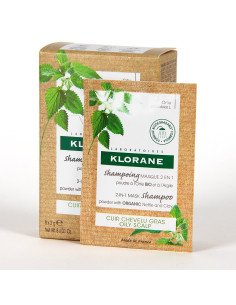 KLORANE CHAMPU MASCARILLA 2 EN 1 POLVO A LA ORTIGA Y A LA ARCILLA 8 SOBRES 3 G